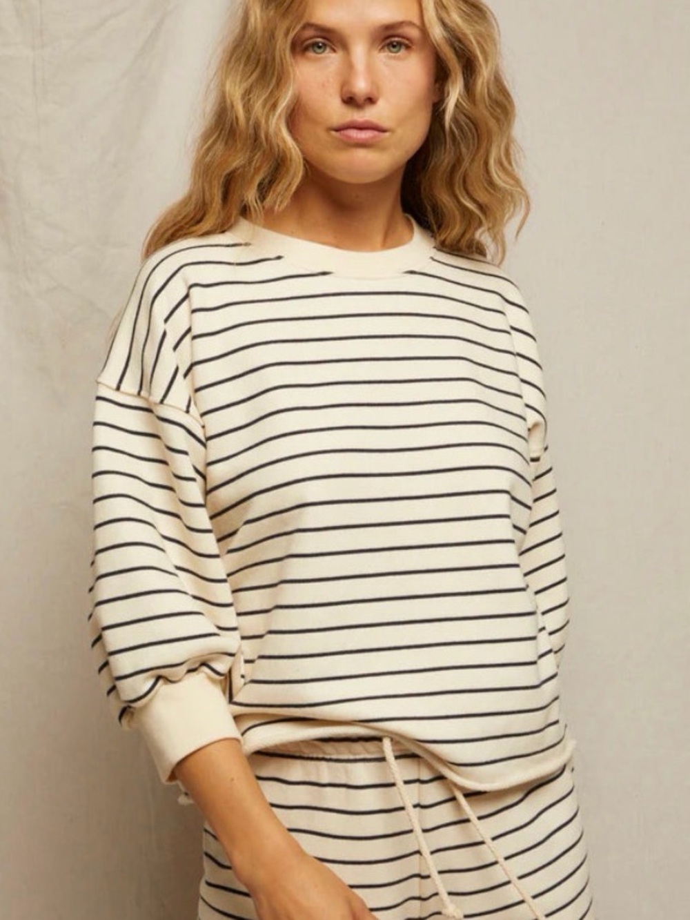 perfectwhitetee Niall French Terry 3/4 bubble sleeve sweatshirt